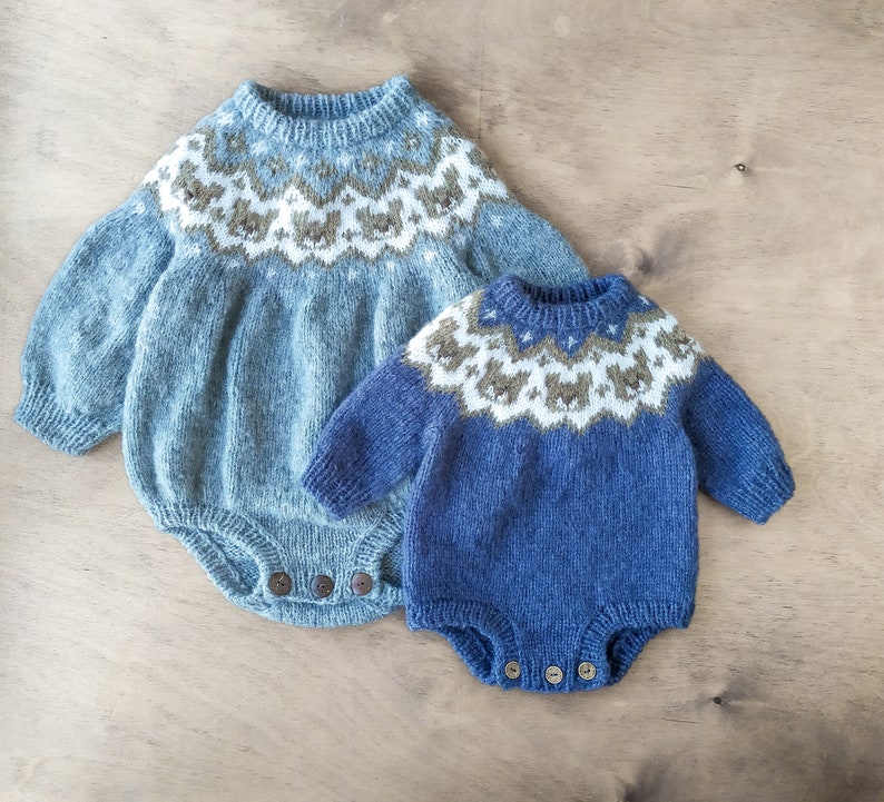 SET 2 in 1 Knitting Patterns for Baby, Knitted Baby Romper, Lopapeysa ...