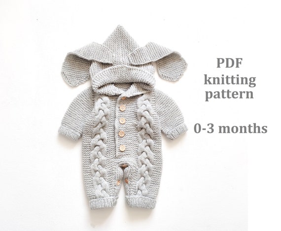 Knitting Pattern Baby Bunny Romper 0 3 Months Knitting Pattern for Baby Baby Rabbit Jumpsuit Step by Step Knitting Pattern Etsy Canada