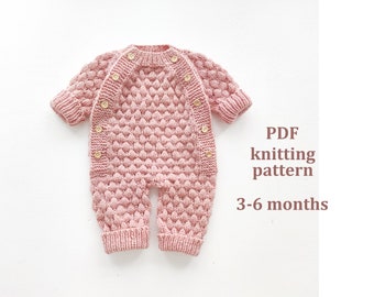 Knitting pattern baby romper, 3-6 months, knitting pattern for baby, Pattern in ENGLISH, step by step knitting pattern