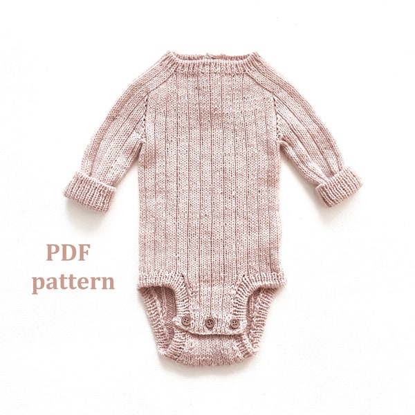 Knitting pattern baby romper, baby bodysuit, knitting pattern for baby, ribbed bodysuit, ribbed romper, PDF knitting pattern