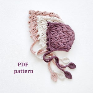 Knitting pattern baby bonnet, popcorn baby bonnet, bobble bonnet, knitting pattern for baby, Knitting pattern in English, leaf pattern