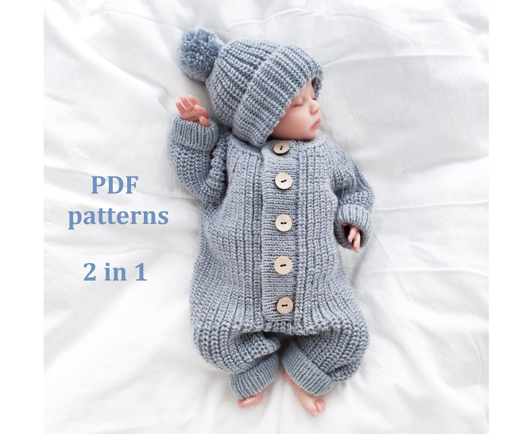 Knitting Patterns Set 2 in 1, Knitting Pattern Baby Romper, Baby Hat ...