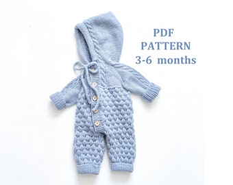 Patrón de tejido para mameluco de bebé, 3-6 meses, patrón de tejido para bebé, patrón de mono, mono, Patrón en INGLÉS