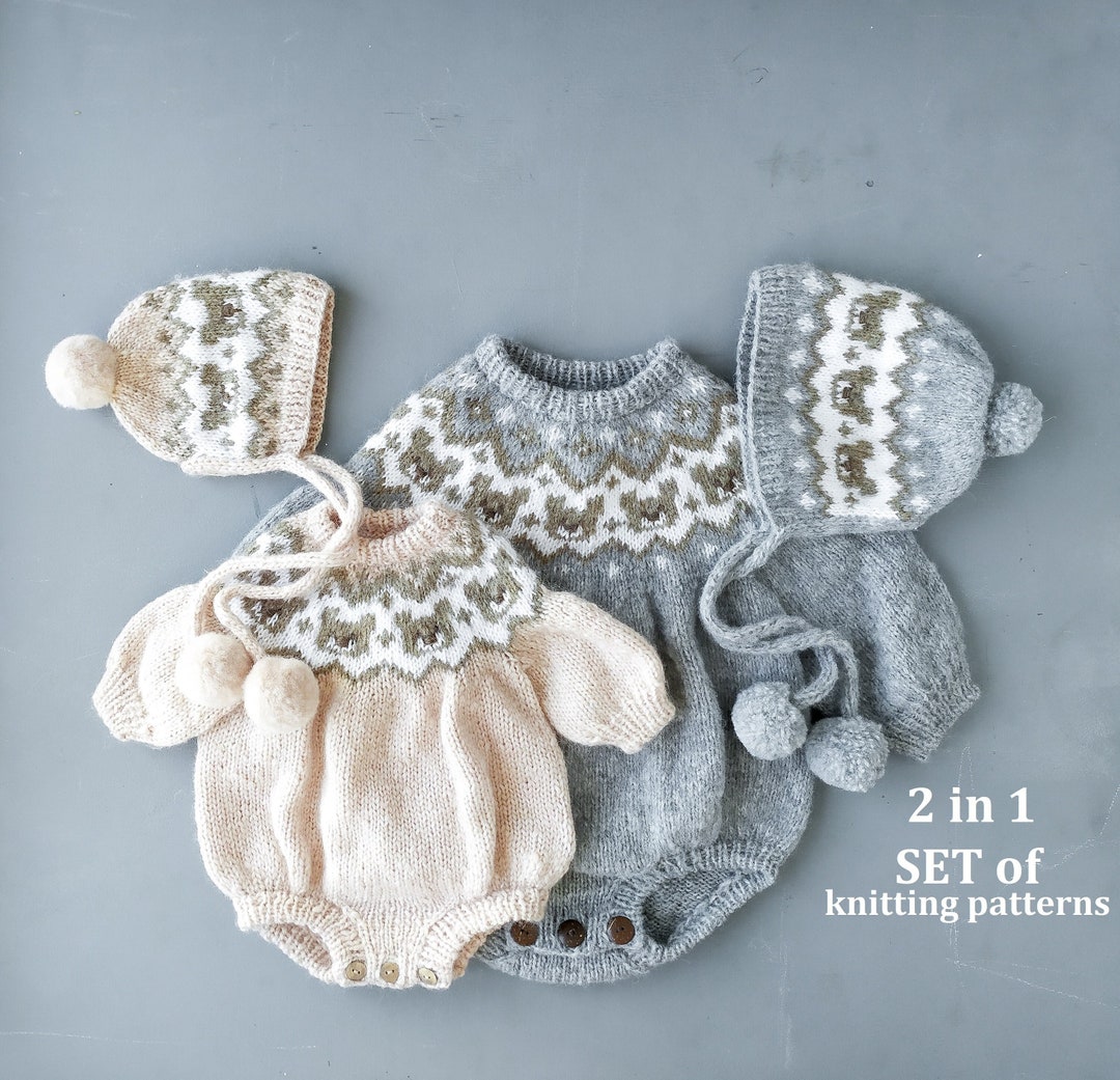 SET 2 in 1 Knitting Patterns for Baby, Knitted Baby Romper, Lopapeysa ...