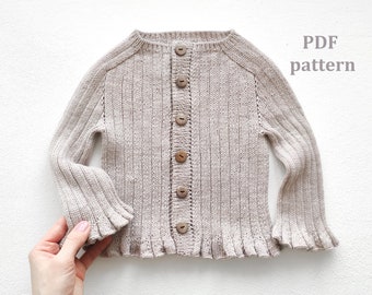 Cardigan Knitting Pattern for baby girl, Girls Cardigan Knit Pattern, pdf pattern, ribbed cardigan, 0-7 years, Pattern in ENGLISH
