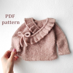 Baby girl jacket knitting pattern, PDF knitting pattern baby girl cardigan, ruffle, sizes 0-7 years, knit pattern for baby