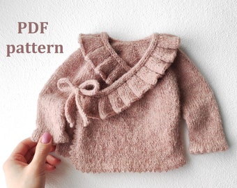 Baby girl jacket knitting pattern, PDF knitting pattern baby girl cardigan, ruffle, sizes 0-7 years, knit pattern for baby