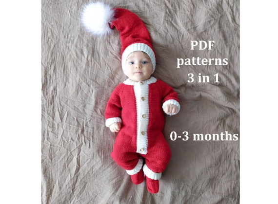 SET di modelli ai ferri per neonato Babbo Natale 0-3 mesi, in