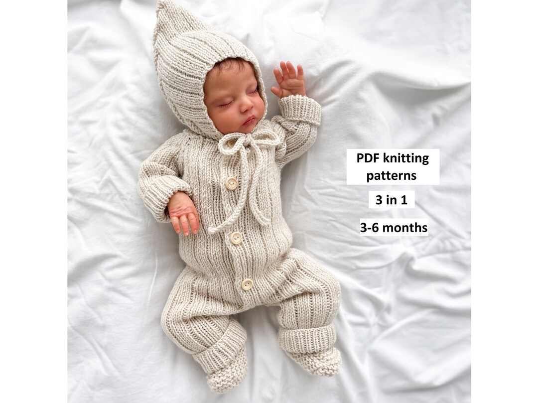 SET of Knitting Patterns for Baby 36 Months, 3 in 1, Baby Romper, Elf