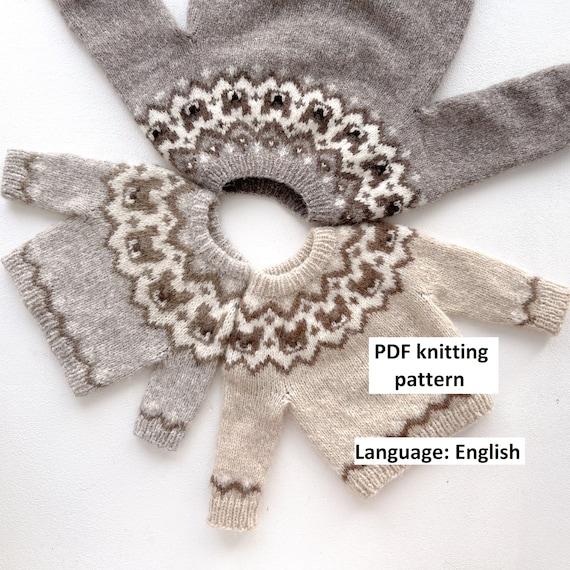 Knitting pattern baby jumper. Lopapeysa pattern, Icelandic pattern. Pattern in ENGLISH. Lopapeysa sweater pattern. Bear jumper pattern
