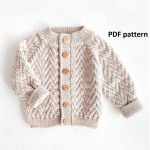 Knitting pattern baby cardigan, knitting pattern for baby, herringbone cardigan, PDF knitting pattern in English