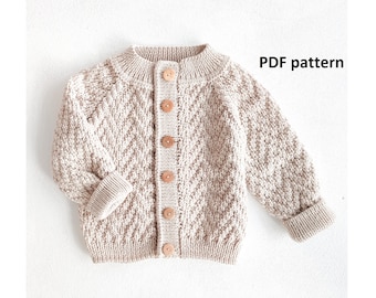 Knitting pattern baby cardigan, knitting pattern for baby, herringbone cardigan, PDF knitting pattern in English