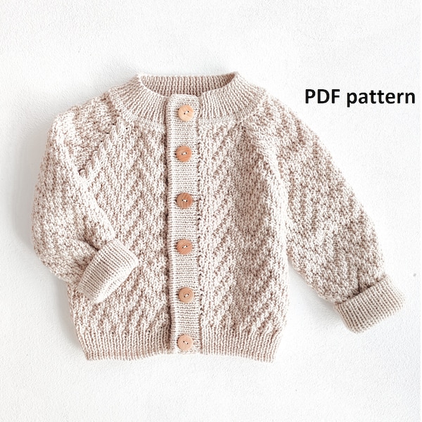 Knitting pattern baby cardigan, knitting pattern for baby, herringbone cardigan, PDF knitting pattern in English