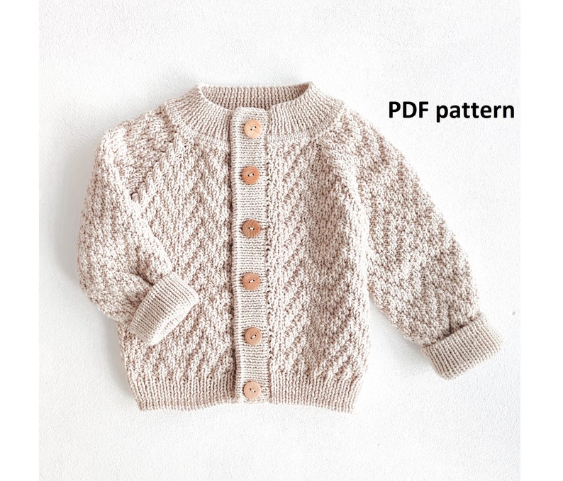 Knitting pattern baby cardigan, knitting pattern for baby, herringbone cardigan, PDF knitting pattern in English image 1