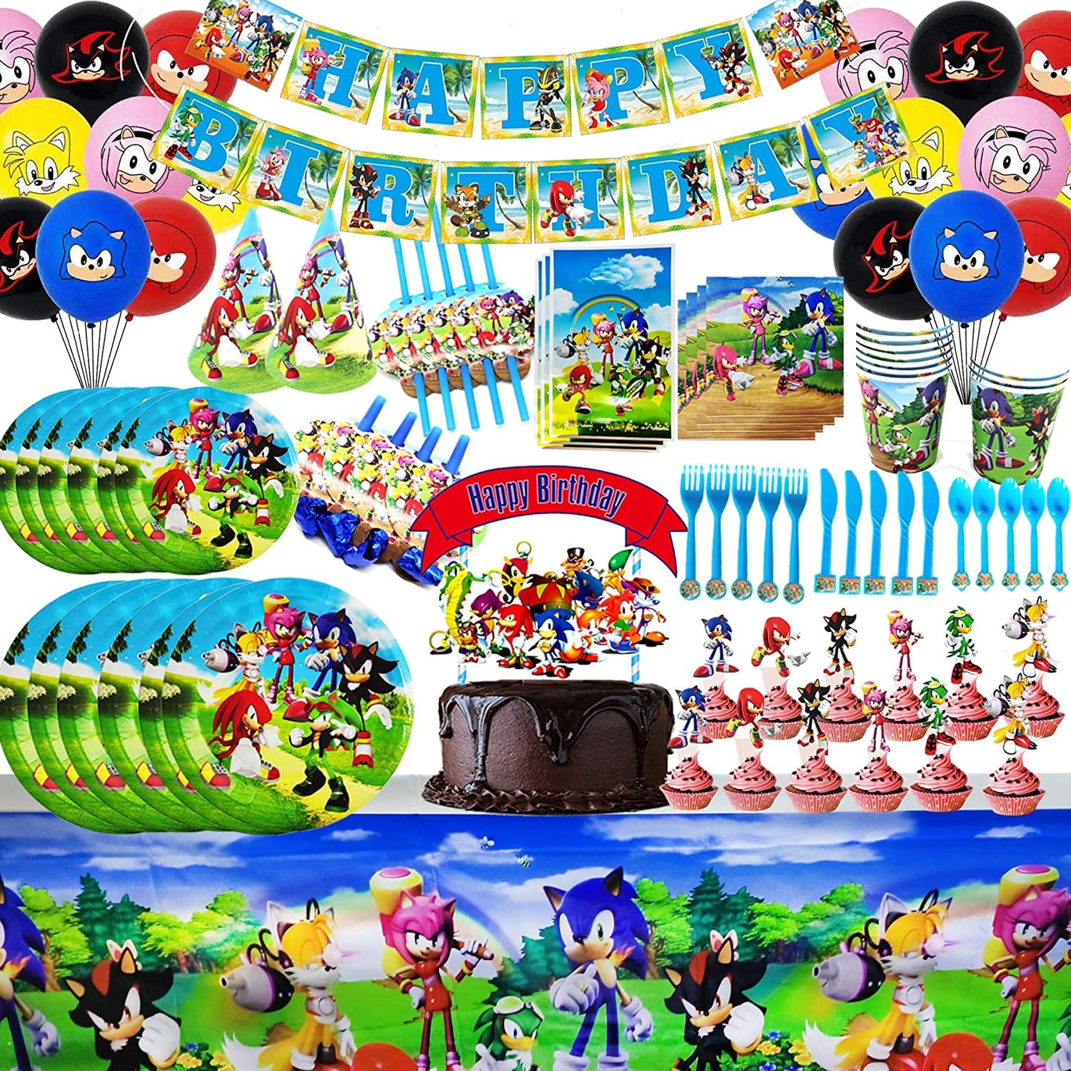 Sonic the Hedgehog Birthday Party Tableware Banner Decoration Supplies. 