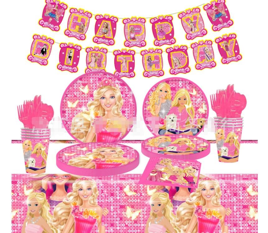 Barbie Lot de 16 assiettes en papier et 16 serviettes en papier