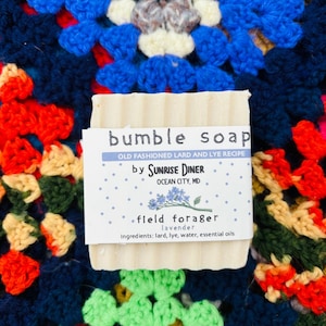1 Bar of Field Forager Bumble Soap - Lavender - Upcycled Lard and Lye Soap