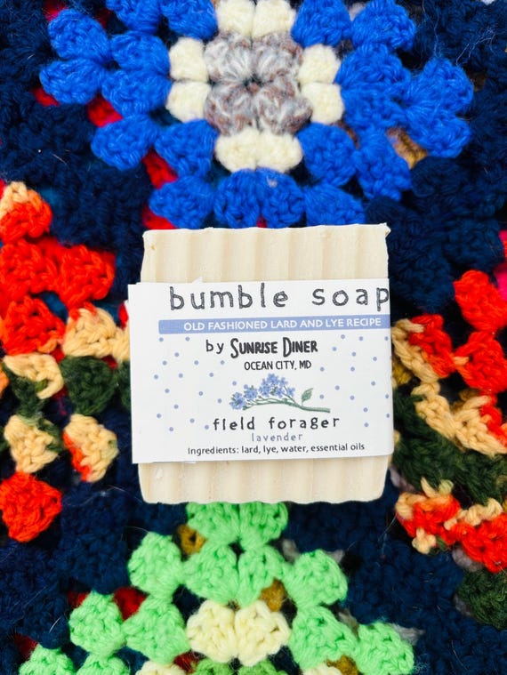 1 Bar of Field Forager Bumble Soap - Lavender - Upcycled Lard and Lye Soap