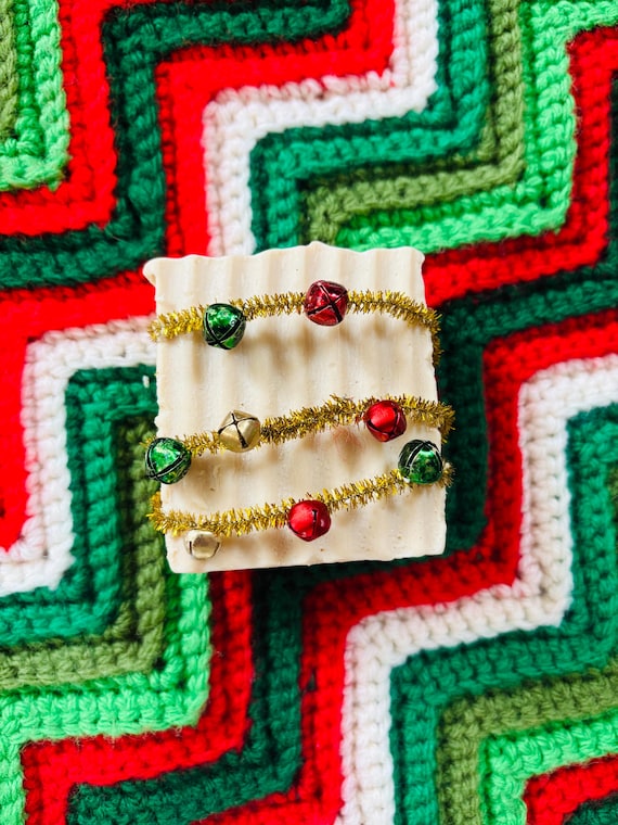 1 Jingle Bar- Peppermint - Wrapped in Tinsel and Jingle bells - Upcycled Lard and Lye Soap