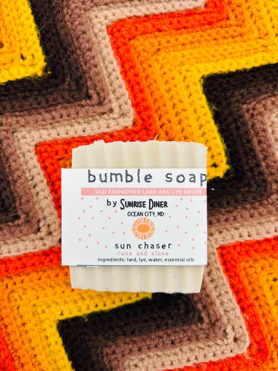 1 Bar of Sun Chaser Bumble Soap - Rose, Geranium, Clove -Upcycled Lard and Lye Bar Soap