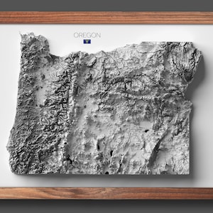 de l'État de l'Oregon | Cadeau de pendaison de crémaillère | Carte du relief | Art mural moderne | Cadeau unique | Inspiration de voyage - 2D (à plat) - Sans cadre