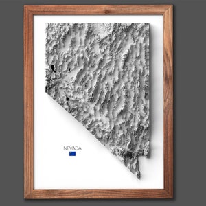 Carte de l'État du Nevada | Cadeau de pendaison de crémaillère | Carte du relief | Art mural moderne | Cadeau unique | Cadeau pour les voyageurs - 2D (plat) - Sans cadre