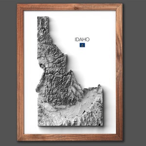 Carte de l'État de l'Idaho | Cadeau de pendaison de crémaillère | Carte du relief | Art mural moderne | Cadeau unique | Cadeau du voyageur - 2D (plat) - Sans cadre
