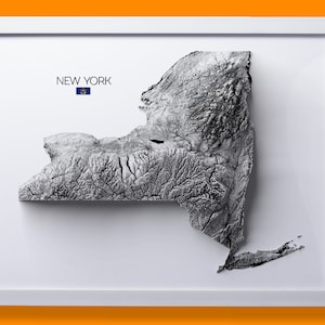 Impression de l'État de New York | Cadeau de pendaison de crémaillère | Carte du relief | Art mural moderne | Cadeau pour la maison unique - 2D (plat) - Sans cadre