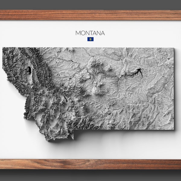 State of Montana Map | Housewarming Gift | Relief Map | Modern Wall Art | Unique Gift | 3D Look- 2D (Flat) - No Frame