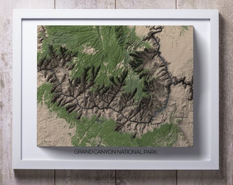 Grand Canyon National Park Color Print, Arizona 3D map- 2D (Flat) - No Frame