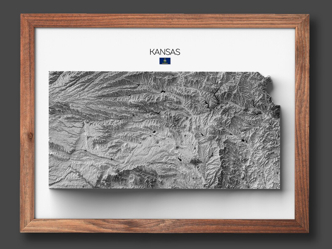 Topography Vector Kansas Kansas Relief Map Print: Modern Topographic Wall Art - Etsy