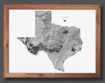 Texas Relief Map | Housewarming Gift | Minimalist Decor | Modern Wall Art | Unique Gift | Inspiration Maps- 2D (Flat) - No Frame