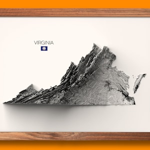 Virginia Print | Housewarming Gift | Relief Map | Modern Wall Art | Unique Home Gift- 2D (Flat) - No Frame