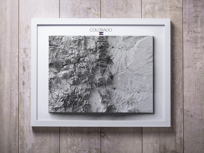Colorado Mountain Map, Relief Print, CO Topography hanging, Minimalist Art 2D Flat No Frame image 3