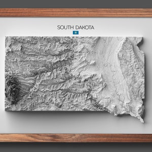 Carte de l'État du Dakota du Sud | Cadeau de pendaison de crémaillère | Carte du relief | Art mural moderne | Cadeau pour la maison unique - 2D (plat) - Sans cadre
