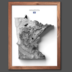 État du Minnesota Impression | Cadeau de pendaison de crémaillère | Carte du relief | Art mural moderne | Cadeau pour la maison unique - 2D (plat) - Sans cadre