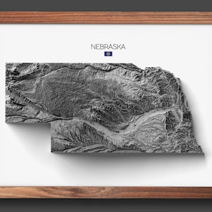 State of Nebraska Print | Housewarming Gift | Relief Map | Modern Wall Art | Unique Home Gift- 2D (Flat) - No Frame
