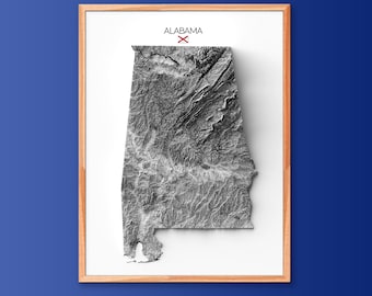 State of Alabama Print | Housewarming Gift | Relief Map | Modern Wall Art | Unique Home Gift- 2D (Flat) - No Frame