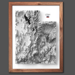 Carte de l'État de l'Utah | Cadeau de pendaison de crémaillère | Carte du relief | Art mural moderne | Anniversaire du voyageur - 2D (plat) - Sans cadre