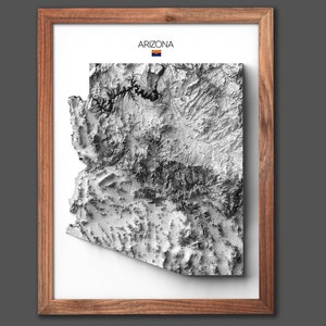 Carte de l'état de l'Arizona | Cadeau de pendaison de crémaillère | Carte du relief | Art mural moderne | Cadeau unique | Inspiration Maps - 2D (plat) - Sans cadre