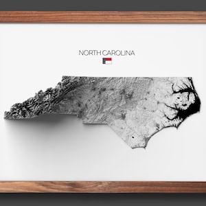 North Carolina Print | Housewarming Gift | Relief Map | Modern Wall Art | Unique Home Gift- 2D (Flat) - No Frame