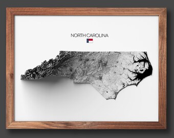 North Carolina Print | Housewarming Gift | Relief Map | Modern Wall Art | Unique Home Gift- 2D (Flat) - No Frame