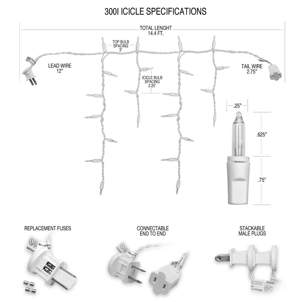 Decobrite Christmas Icicle Lights Indoor Outdoor 14.4ft 4.4m 300 Ct