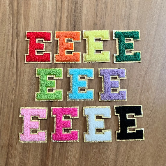 SALE: Stick On Chenille Letter Patch | Self Adhesive Varsity Letter Patch | Dupe Patch | Gold Glitter Letter Trim | Embroidery Patch