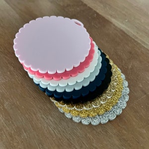 Acrylic Scalloped Circle Blanks Bag Charm Blank for Vinyl Cricut Bag Tag Blank Silhoutte Acrylic Round Sublimation Blank Bag Tag image 9