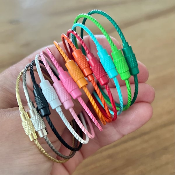 Stainless Steel Wire Rings | Luggage Tag Rings | Wire Rope Keyrings | Bulk Cable Keychain | Colored Metal Loop | Accessory Ring for Bogg Bag