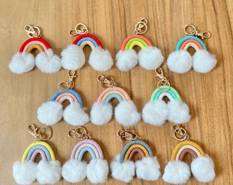 Rainbow Tassel Keychain with Fluffy Clouds | Macrame Rainbow | Kids Backpack Tassel | Wedding Tassels | Cotton Tassel Key chain | Bag Tassel