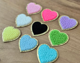 Chenille Heart Patch | Self Adhesive Varsity Letter | DIY Dupe | Cosmetic Bag | Nylon Pouch | Gold Glitter Trim | Embroidery Patch | Heart