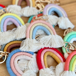 Boho Rainbow Tassel Keychain  | Macrame Rainbow | Kids Backpack Tassel | Wedding Tassels |  Cotton Tassel Key chain |  Rainbow Bag Tassel