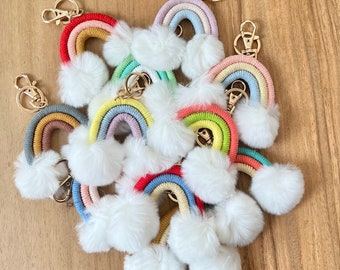 Rainbow Tassel Keychain with Fluffy Clouds | Macrame Rainbow | Kids Backpack Tassel | Wedding Tassels | Cotton Tassel Key chain | Bag Tassel